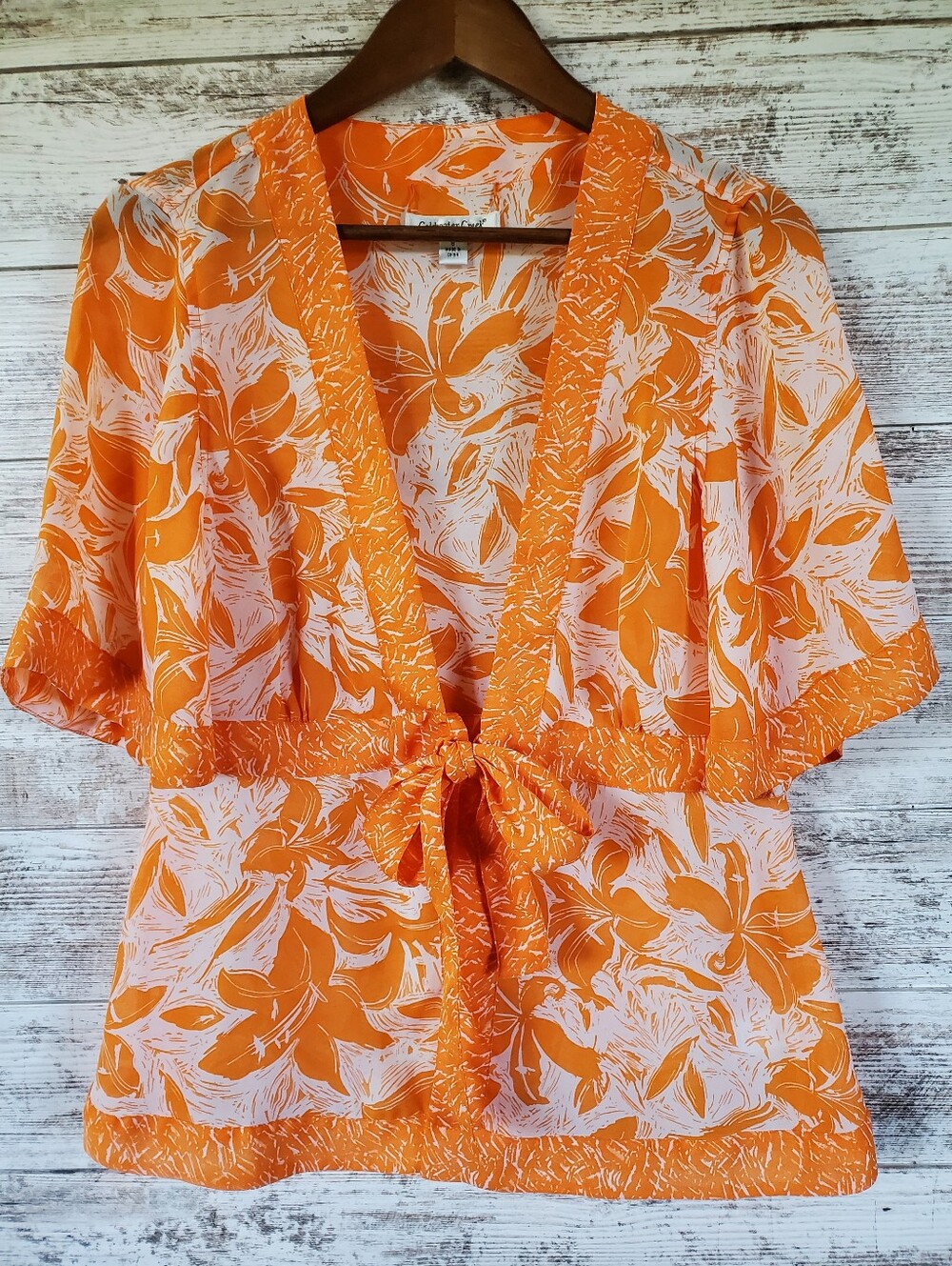 Coldwater Creek Tropical Floral Beach Swimsuit Cover-Up Kimono Vacation NWOT